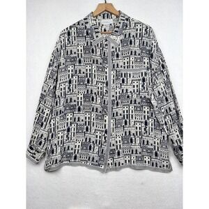 Adrianna Papell Silk Blouse Womens 16 Architectural Print Button Front Artsy